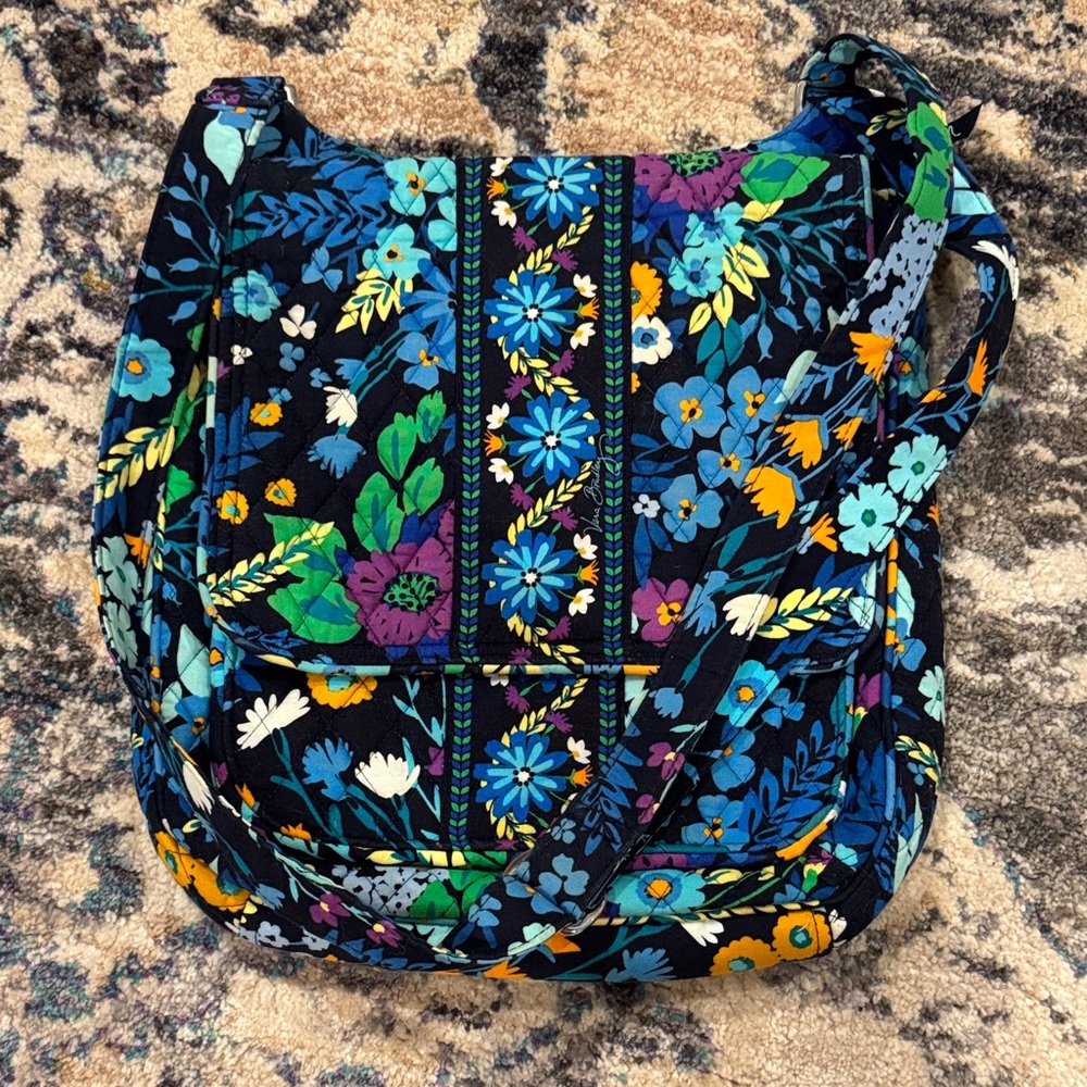 Vera Bradley Floral Crossbody Bag in Navy Blue - Quilted Fabric Shoulder Bag